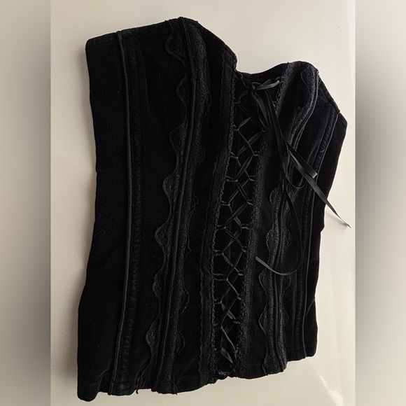 TRIPP NYC Black Velvet Corset with zipper and lace ties Size XS Vintage - Picture 3 of 11